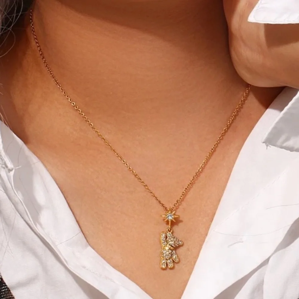 NEW TEDDY BEAR 18K GOLD DIAMOND PENDANT NECKLACE, NICE NECKLACE, CUTE NECKLACE - Picture 2 of 6
